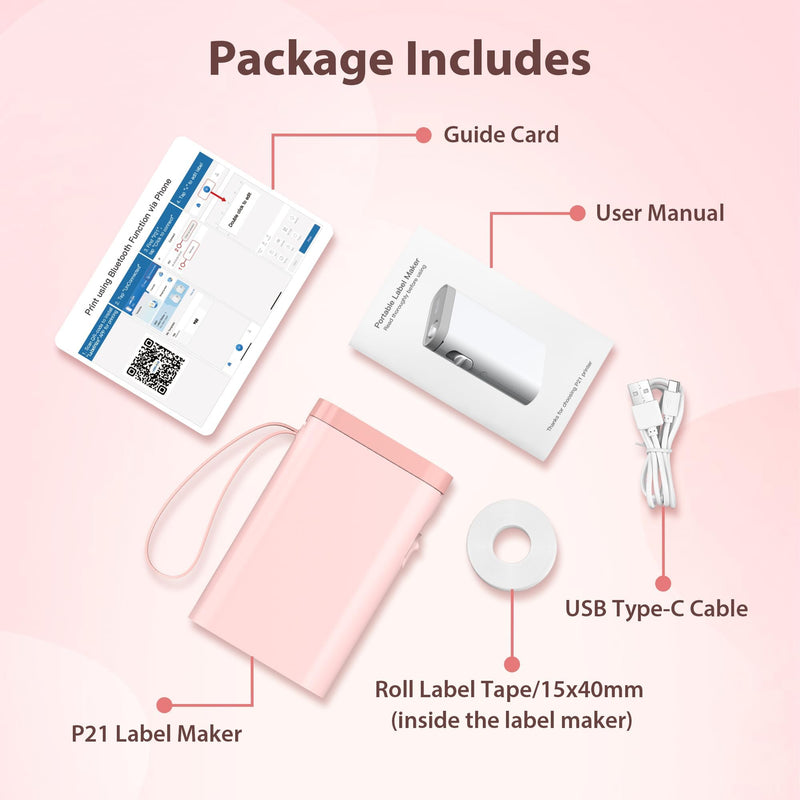 P21 Label Maker Machine with Tape, Bluetooth Label Printer Thermal Mini Label Makers with Built-in Cutter and Multiple Templates, Portable Printers for School, Office, Home Use - Pink
