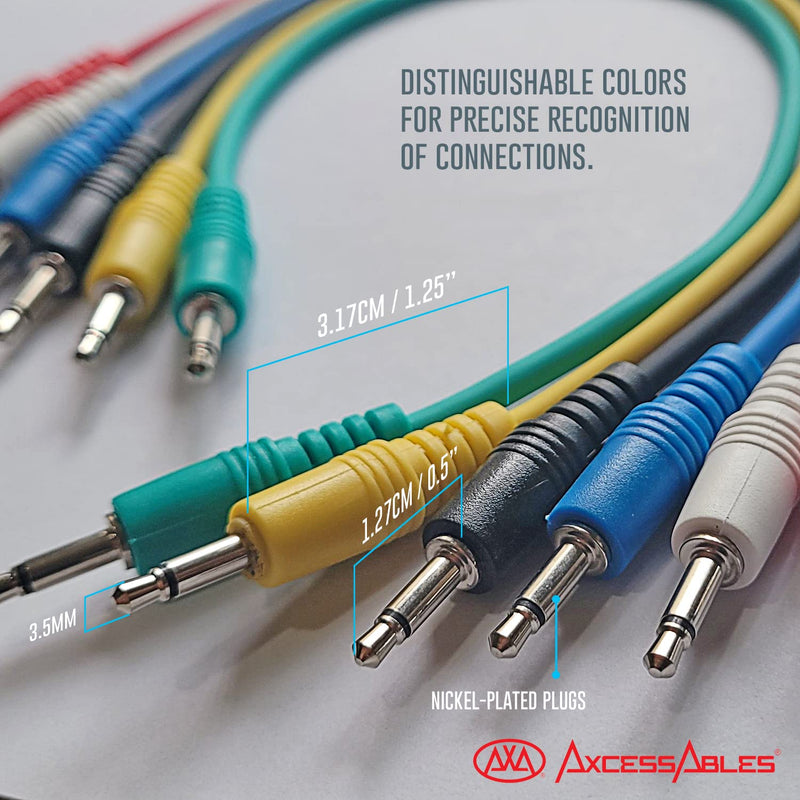 AxcessAbles 3.5mm TS Patch Cables | 1/8 Inch TS Aux Cable Pack (1ft, 6 Pack) | Eurorack Synthesizer Audio Cables | Multicolor Unbalanced Patch Cables 1ft