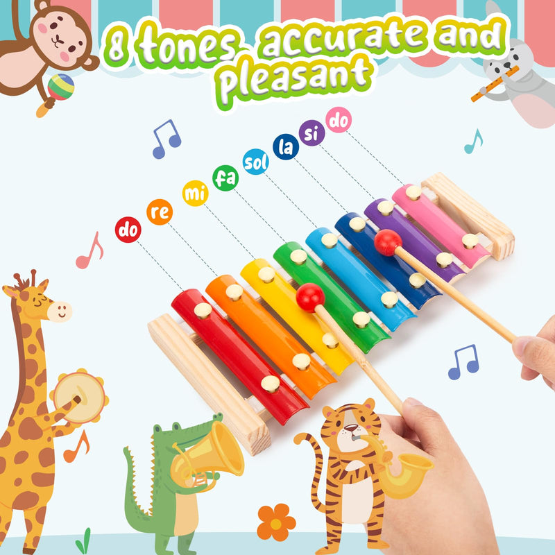 LovesTown Kids Wooden Xylophone 2 Packs, Children Xylophone Toy with Child Safe Mallets 8 Diatonic Keys Xylophone Musical Toys