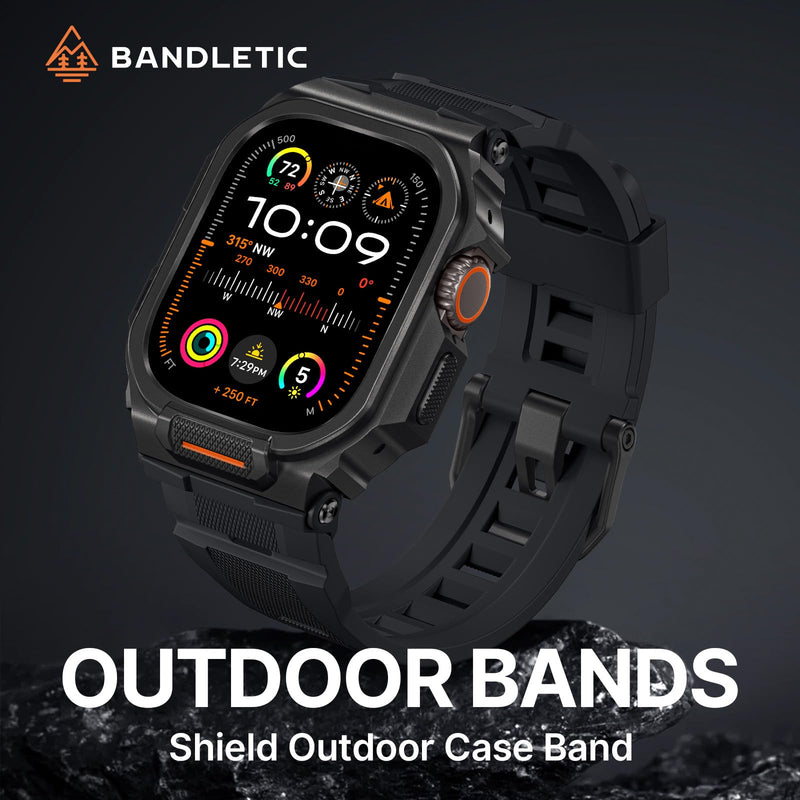 Bandletic Rugged Case Band Compatible with Apple Watch Ultra 3/2/1 49mm | Military Grade Shockproof Bumper Cover for iWatch Tactical Band Men, Screen Protector Included Black/Black