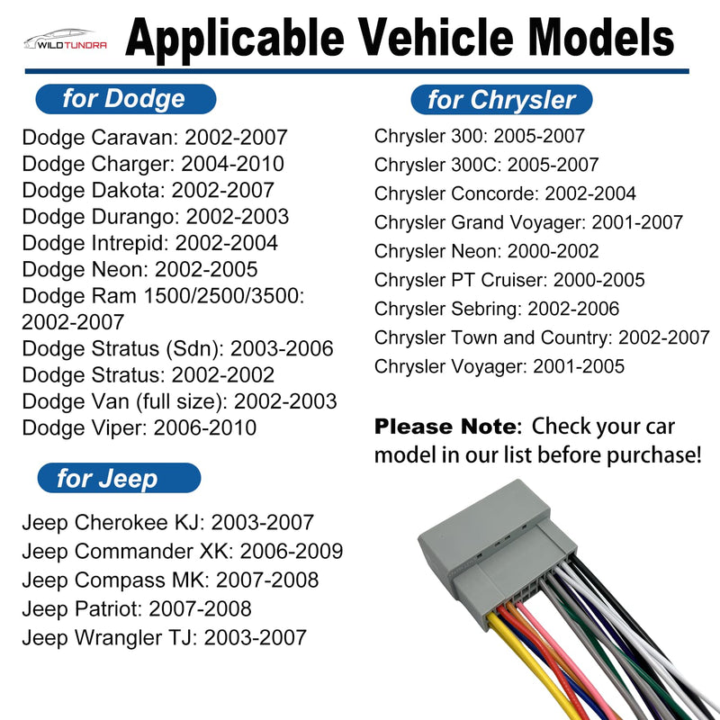 [AUSTRALIA] - 22Pin Radio Wiring Harness with Antenna Adapter for Dodge 2002-2010 Chrysler 2000-2007 Jeep 2003-2008 Aftermarket Car Stereo Wiring Harness Connector Car Stereo Radio Wiring Harness Cable Install Kit 16-pin, with Antenna Adapter 