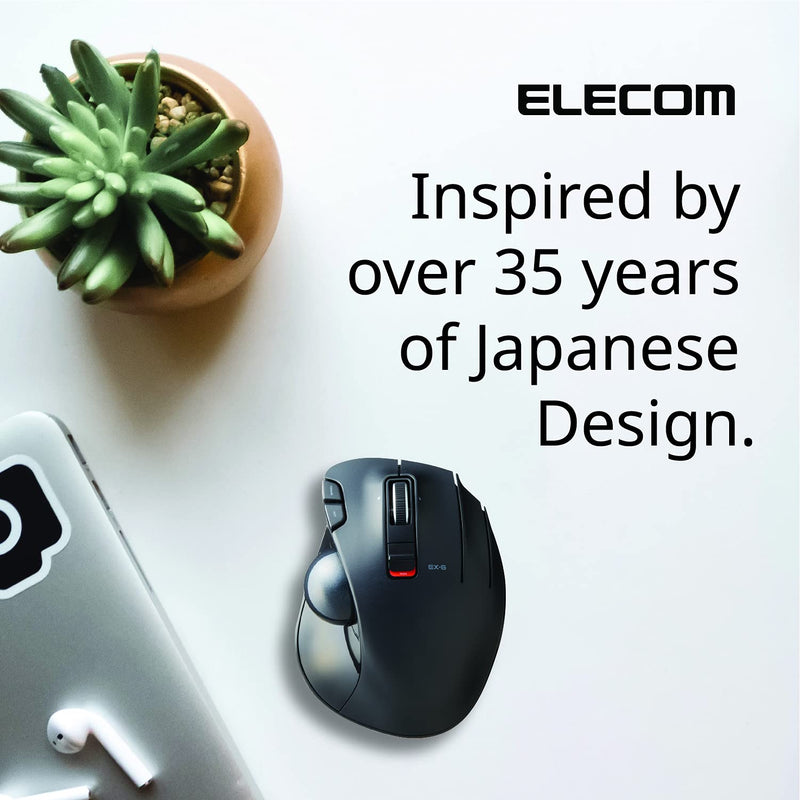 ELECOM EX-G Trackball Mouse, 2.4GHz Wireless, Thumb Control, Sculpted Ergonomic Design, 6-Button Function with Smooth Tracking, Ergonomic Design, Optical Gaming Sensor, Windows11, macOS (M-XT3DRBK)