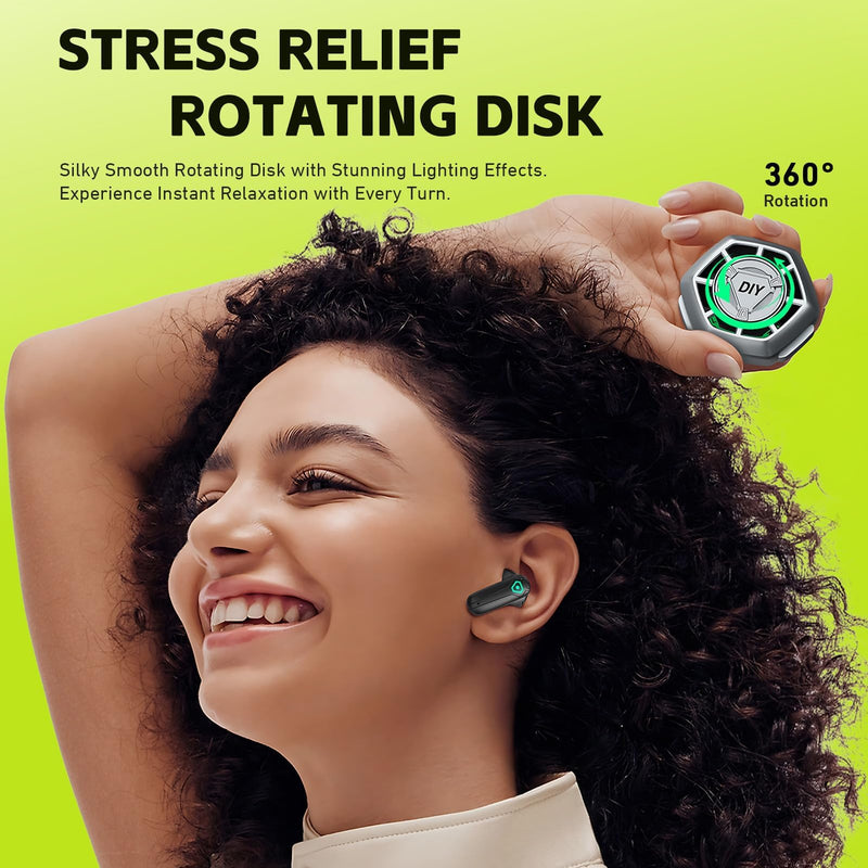 ANCwear Mecha LED Wireless Earbuds with Spin-Activated Light-Up Case | Bluetooth 5.3 earbuds with 13mm drivers, DIY stickers and USB-C charging for music, videos, calls, travel and everyday use Crimson