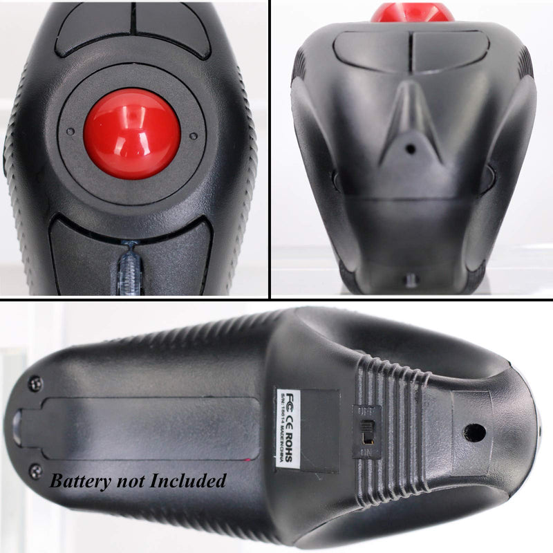 EIGIIS 2.4G Ergonomic Trackball Finger Handheld USB Wireless Mouse for PC Laptop Mac Left and Right Handed User (Black Wireless Red TrackBall) Black Wireless Red TrackBall