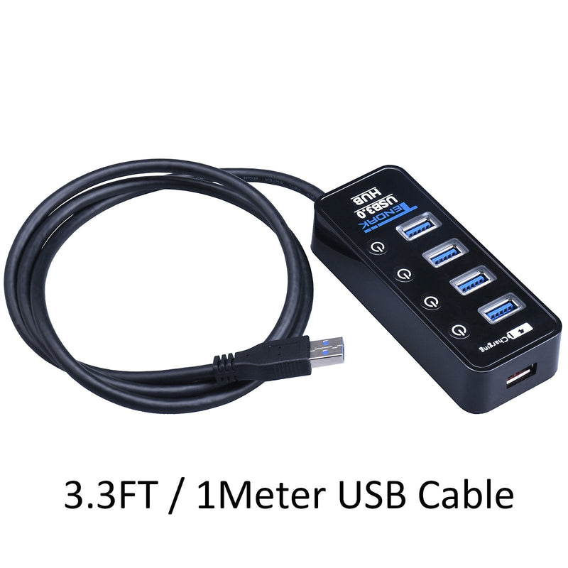 USB 3.0 Hub, Tendak USB Hub with 4 USB 3.0 Data Ports + 1 USB Smart Charging Port and Power Supply Adapter with Individual On/Off Port Switches for PS4 Pro PS4 Slim Xbox One
