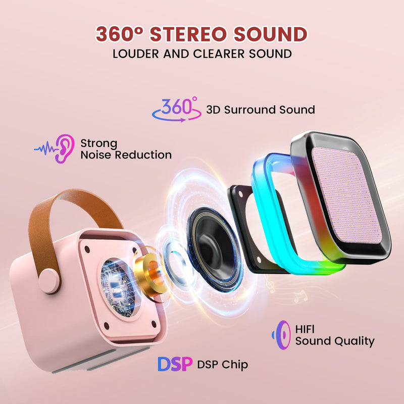Mini Karaoke Machine for Kids,Portable Bluetooth Speaker with 2 Wireless Microphones,Toddler Music Player Toys,Easter Birthday Gifts for 3,4,5,6,7,8,9,10,11,12+Years Old Girls Boys (Pink) Pink