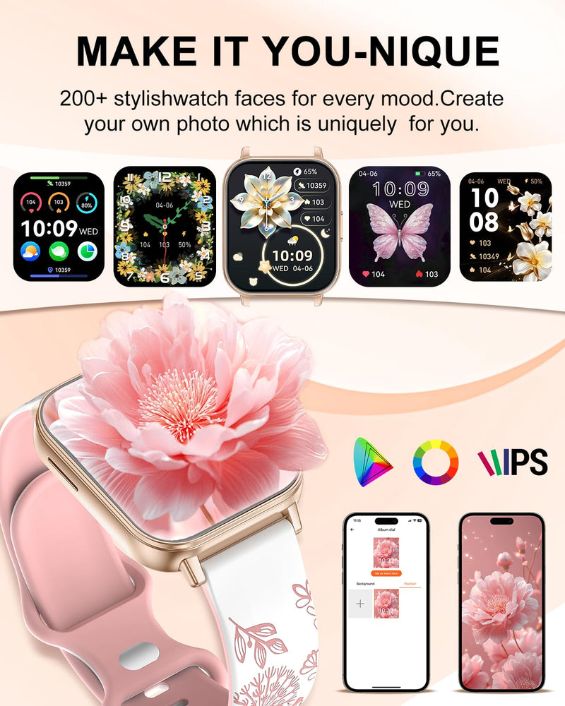 Smart Watch for Women, 1.85" HD Fitness Tracker with Bluetooth Call, 1000mAh Battery, 130+ Sports Modes, Heart Rate/Sleep Monitor, IP68 Waterproof with 4 Bands, Compatible with iOS/Android(Rose Gold) Rose Gold