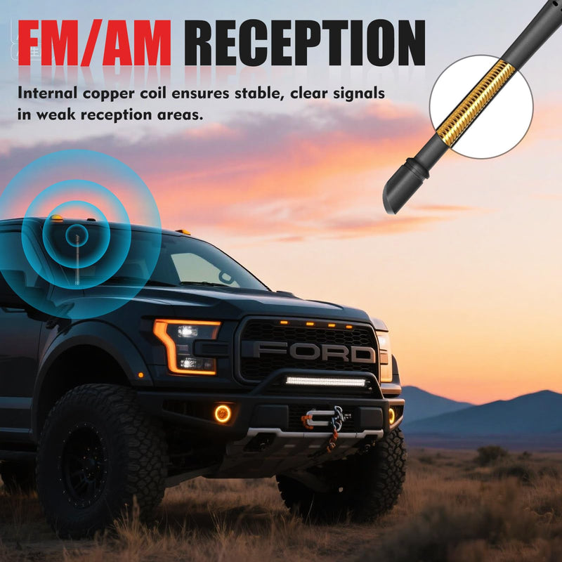[AUSTRALIA] - 7 Inches Short Antenna for Ford F150 2009-2025 & Bronco 2021-2025, Rubber Replacement Antenna, F150 Accessories, Internal Copper Coil for Enhanced AM/FM Reception & Car Wash Proof, Easy Installation 