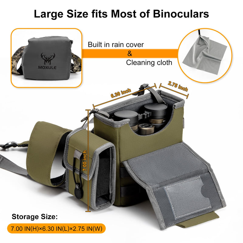 Binocular Harness Chest Pack - Bino Case with Rangefinder Pouch and Waterproof Cover for Hunting Hiking Birdwatching Green