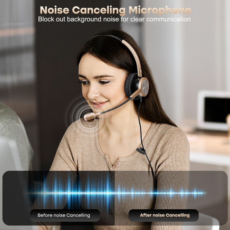 MAIRDI Phone Headset with RJ9 & 3.5mm Jacks for Call Center Deskphone Cell Phone PC Laptop, Office Landline Telephone Headset with Microphone Noise Canceling for Polycom Avaya Nortel Duo