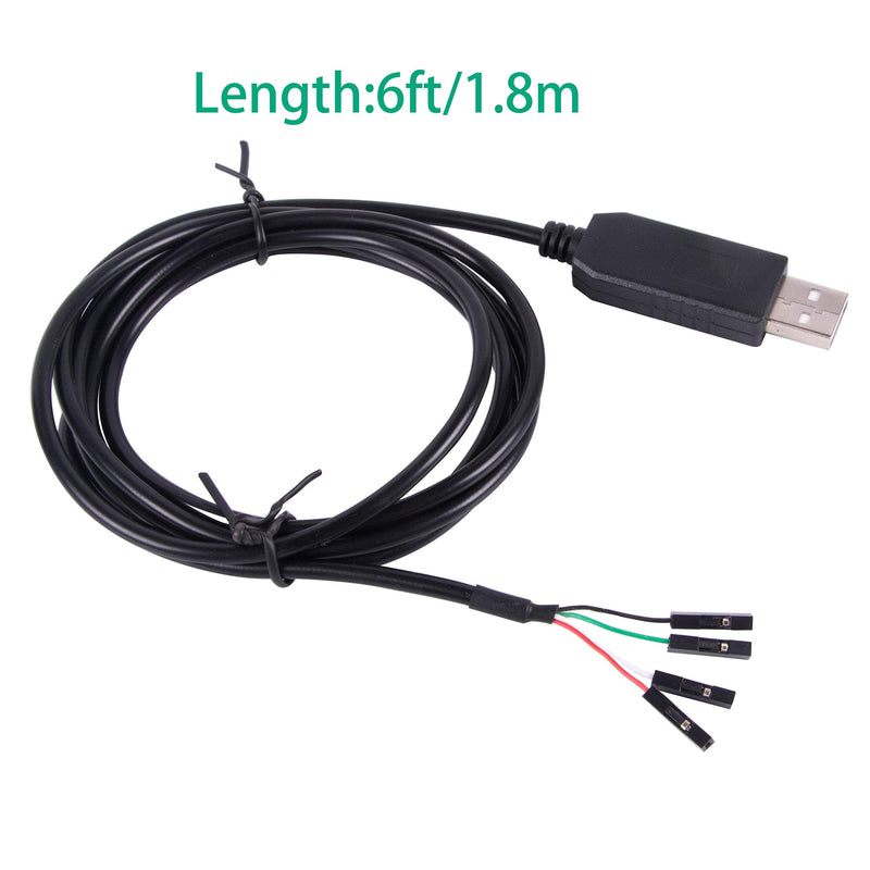USB to TTL Serial 5V 3.3V Adapter Cable TX RX VCC GND Pinout with 4 Pin 0.1 inch Pitch Female Socket FTDI Chip for Windows 10 8 7 XP Vista Android Mac OS (Logic 3.3V Level) Logic 3.3V Level