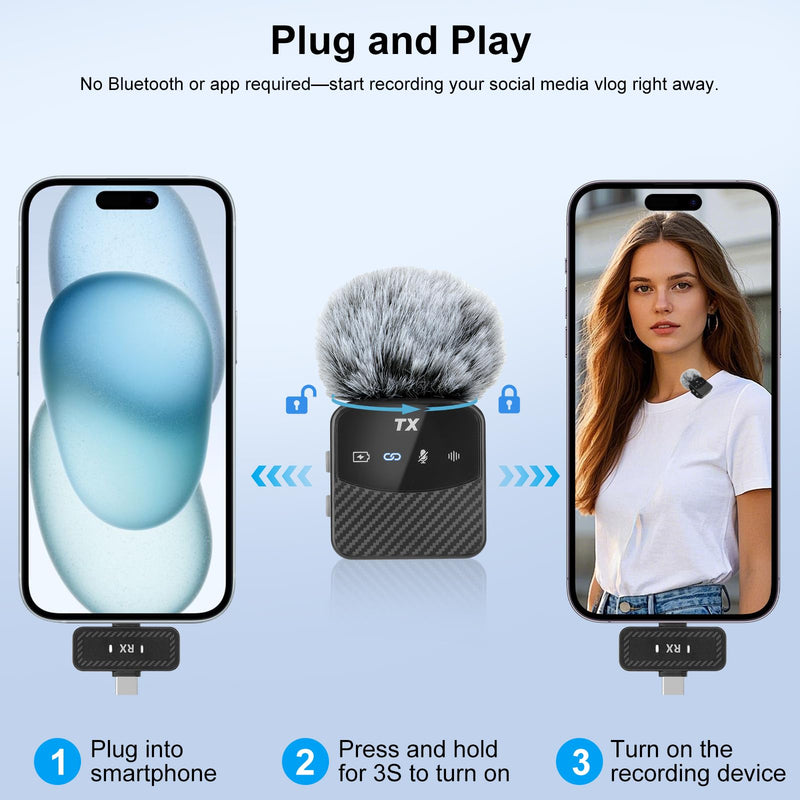 Mini Wireless Lavalier Microphone for iPhone/Android/Tablets,Magnetic Mini Mic with Noise Reduction, 25H Battery Life with Charging Case, Lapel Microphone Wireless for Video Recording Podcast Magnetic Mini Mic