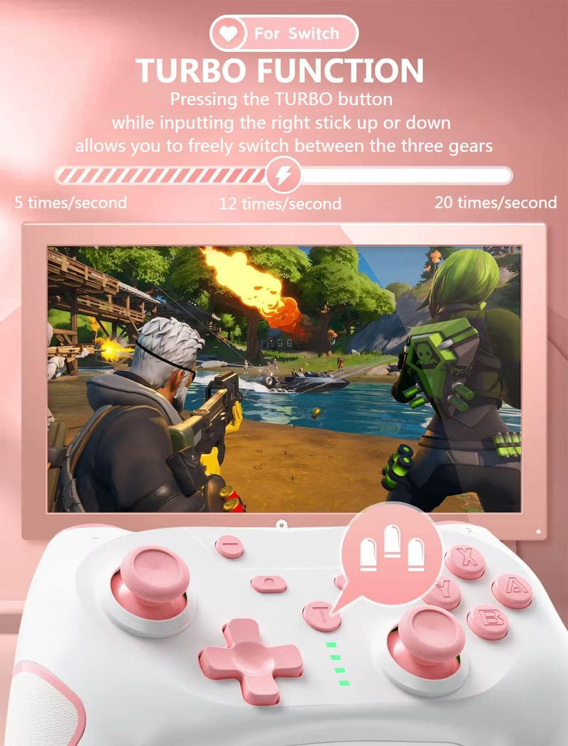 Matbip Switch pro controller, Wireless Pro Controller for Switch/Switch Lite/Switch OLED, switch controller with 2 back buttons, 3-level TURBO adjustable (Pink) Pink