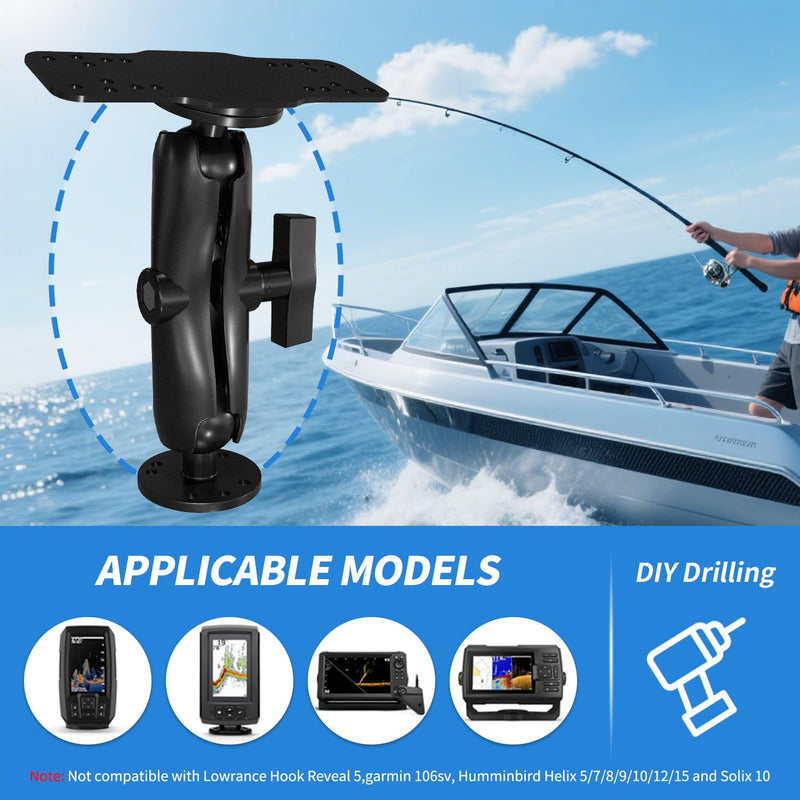 S109 Aluminum Alloy Fish Finder Mount with C Size 1.5" Ball, 7.78" Dual Purpose Mount with Rectangle Plate & Round Plate, 360° Rotation Marine Electronic Mount Compatible with Garmin, Lowrance