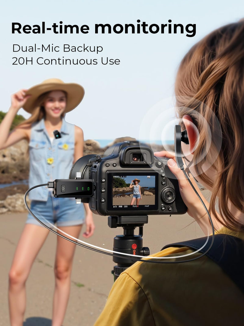 [AUSTRALIA] - MENERESAS Wireless Lavalier Microphone for iPhone: Mini Microphone Noise Reduction - 328ft Transmission & 20H Battery Life for Video Recording, 3-in-1 Universal Camera & Android, Deep Grey Brushed Black 