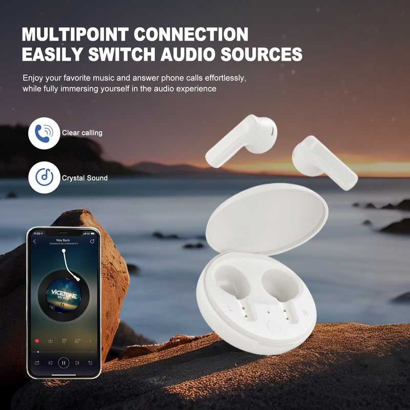 Wireless Earbuds Bluetooth Headphones Sport, 2024 Bluetooth 5.3 Earbuds Stereo Over Ear Buds,ANC/ENC Noise Cancelling Mic, IP54 Waterproof Headset for Workout/Running White for Android iOS