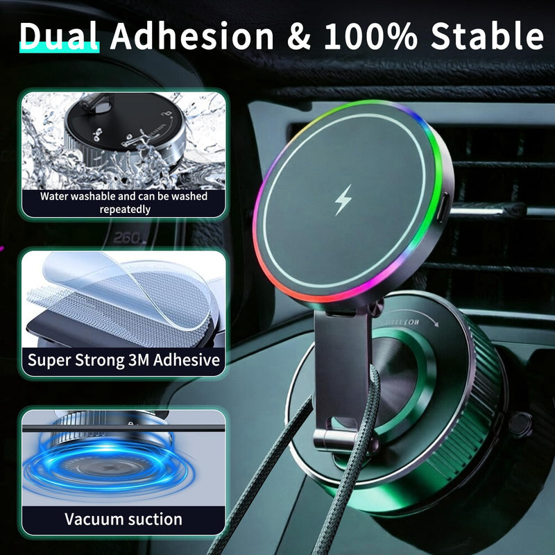 for MagSafe Car Mount Charger, 15W Magnetic Wireless Car Charger, 360° Adjustable Car Phone Holder, Strong Magnetic, Vacuum Magnetic Phone Holder with Nano Adhesive Base for iPhone 17-12 & Android