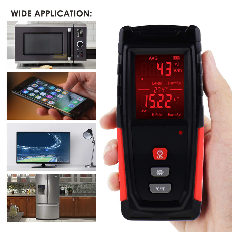 [AUSTRALIA] - EMF Meter Digital Electromagnetic Field Radiation Detector with Sound Light Alarm Function, Rechargeable Handheld EMF Tester for Electric Magnetic Field Inspection, Home, Office and Ghost Hunting 