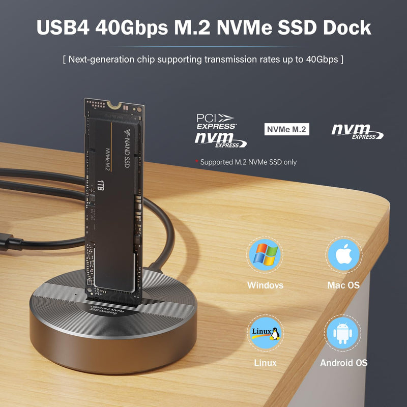 40Gbps USB4 M.2 NVMe SSD to USB C Dock M2 Reader Adapter Aluminum | M 2 M Key, B+M Key PCIE NVMe SSD Docking Station for Data Rescue, External Storage. Size for 2230-22110 Enclosure, Laptop PC Pilot C50D-R