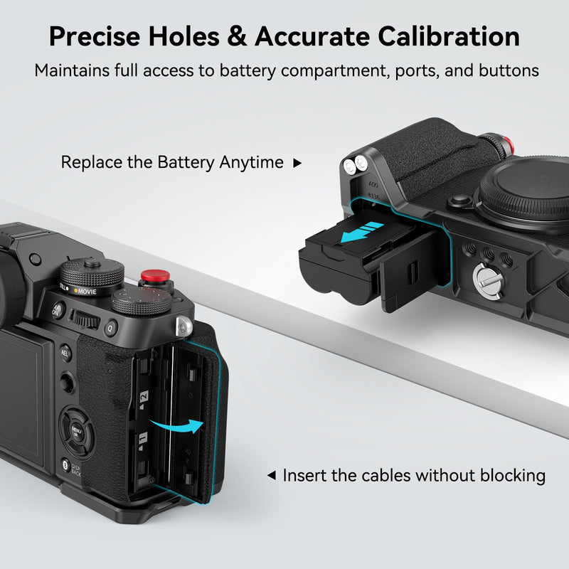 SmallRig X-T5 L-Shape Grip for FUJIFILM X-T5 Camera, Built-in Quick Release Plate for Arca, 1/4"-20 Holes, Ergonomic Silicone Handgrip, Shutter Button (Black) - 4260 Black