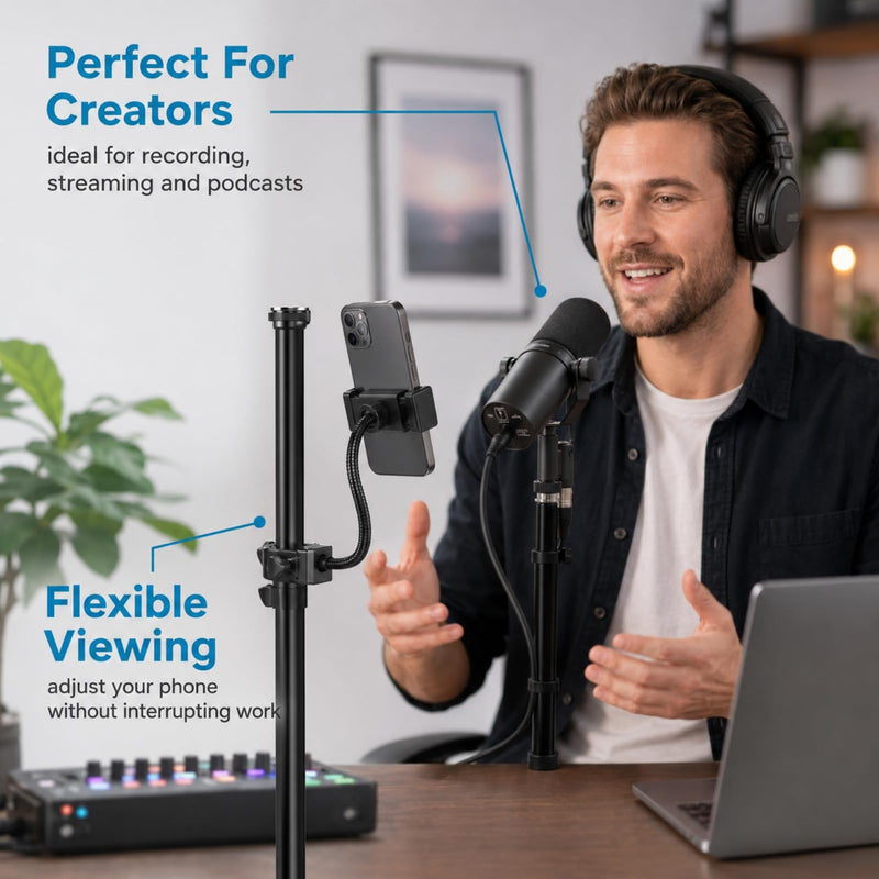 Mic Stand Phone Holder,phone holder for mic stand,Flexible Gooseneck phone mic,guitar 360°Adjustable for iPhone 14 13 12 MAX Pro Samsung Galaxy All Smartphones