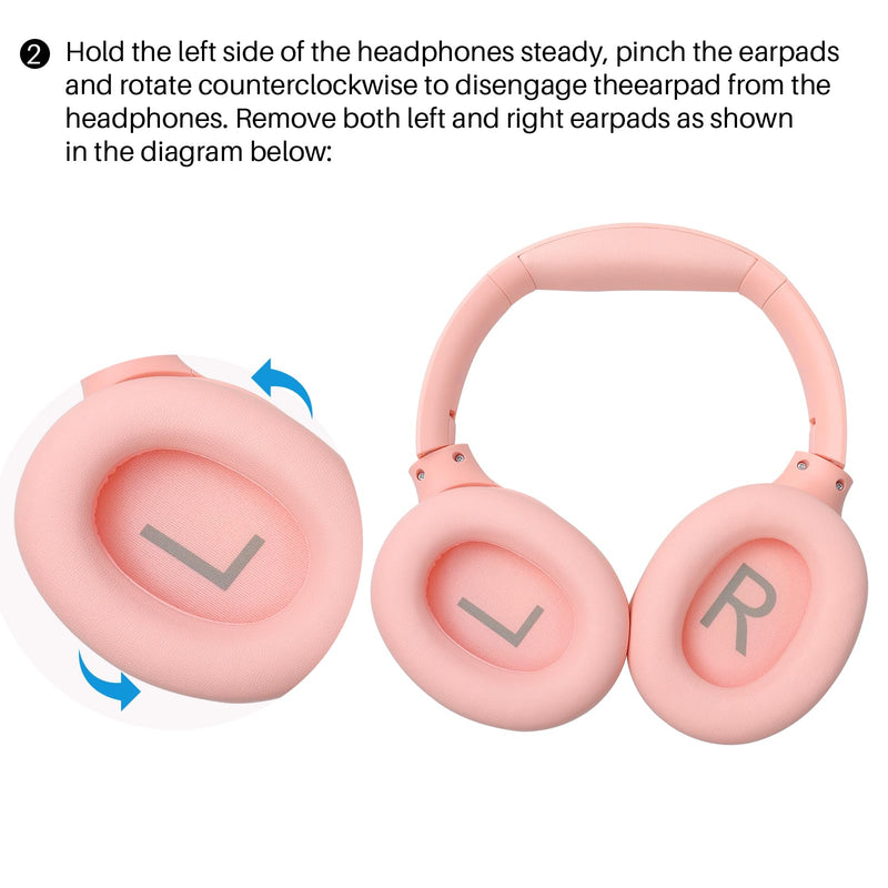 TOZO HT2 Hybrid Active Noise Cancelling Headphones, Wireless Over Ear Bluetooth Headphones Khaki+HT2 Replacement Ear Pads Pink