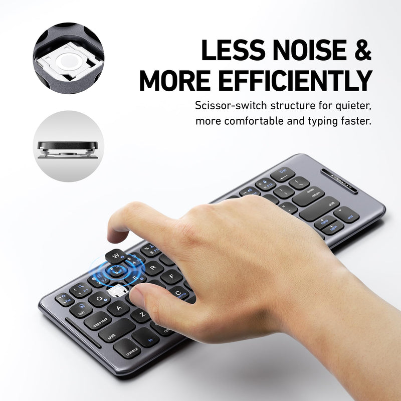 Foldable Bluetooth Keyboard with Stand Holder, Folding Keyboard Bluetooth Phone Keyboard, Rechargeable Ultra Slim Bluetooth Travel Keyboard for iOS, Android, Fit Phone Pad Tablet Laptop, B088