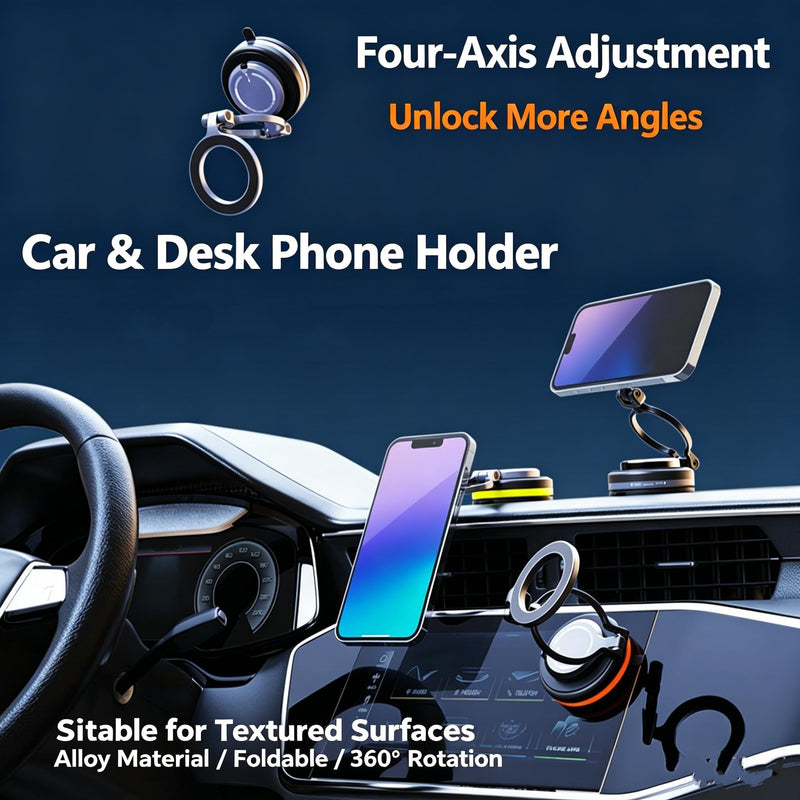 RamboN Foldable Magnetic Car Phone Holder | Vacuum Suction Cup, Rotatable and Liftable, Heat Resistant Metal Alloy