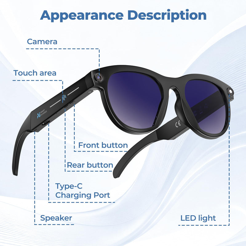 M88-S Smart AI Glasses, Real-Time Translation, 8MP HD Camera, Open-Ear Audio, AI Voice Assistant, Object Recognition, Bluetooth 5.4 — Clear Lenses, Wearable Technology