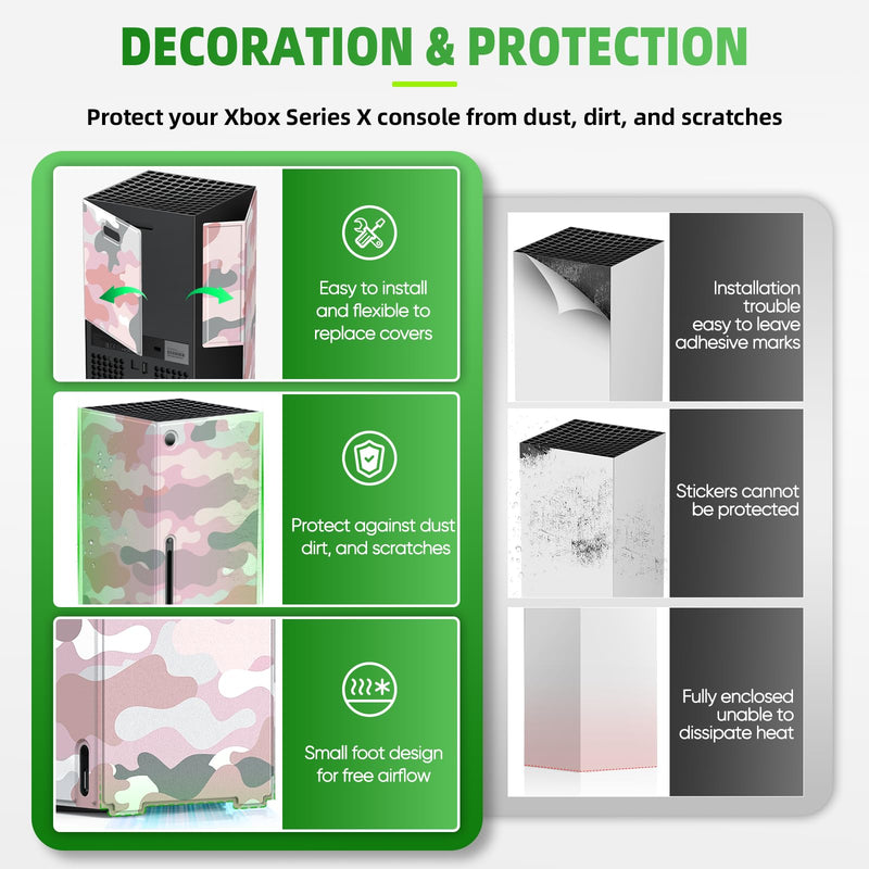 Magnetic Smart Wraps for Xbox Series X Console, Full Protection Protective Cover Case for Xbox Series X Accessories with Premium PU Leather and Soft Inner Lining - Pink Camo