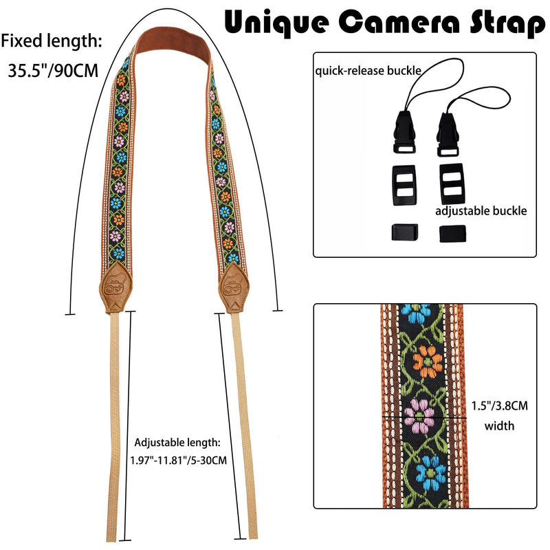 Camera Straps for Photographers, 1.5" Leather Camera Neck Strap, Quick Release Shoulder Camera Strap for All Cameras Khaki Embroidery Camera Strap-02