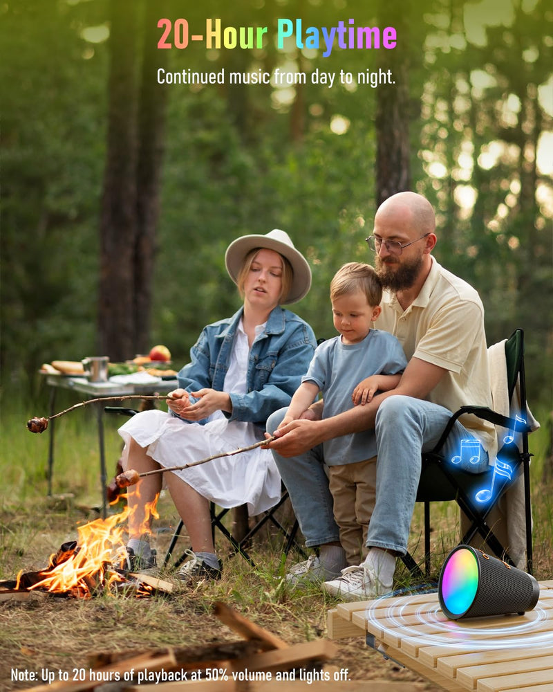[AUSTRALIA] - Portable Bluetooth Speaker Wireless with 9 Color Lights, 20H Playtime, Stereo Pairing, Deep Bass, IPX6 Waterproof, Bluetooth 5.3, Small Speaker for Home, Party, Outdoor, Camping, Beach, Gift Black 
