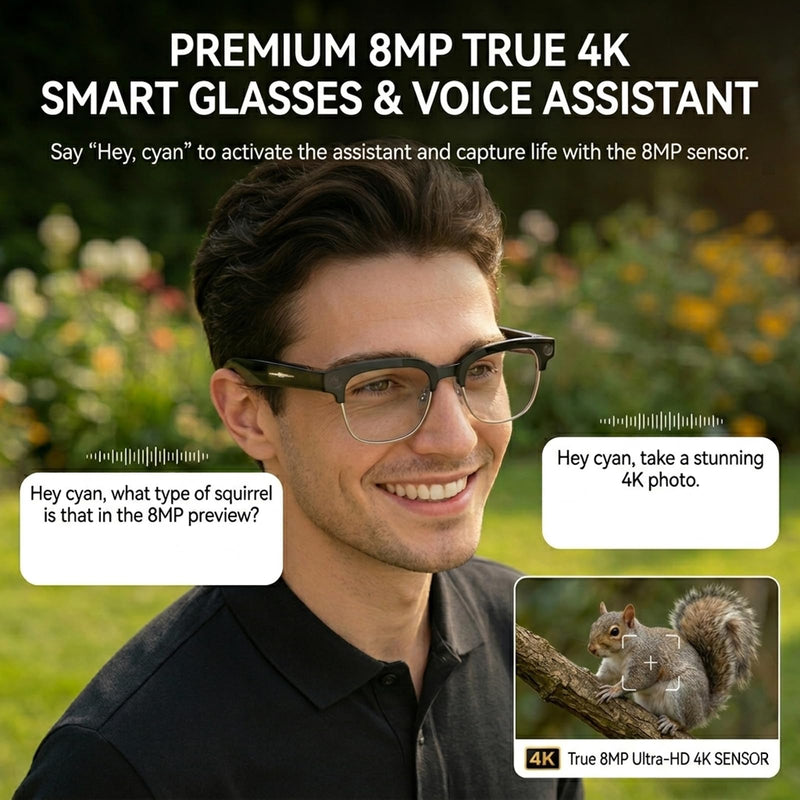 AI Smart Glasses Camera, 4K EIS Anti-Shake Photo & Photochromic | Real-Time Translation, Object Recognition, Voice Assistant, Open-Ear BT, 4K Video Recording, Photochromic & Extra Lenses Black