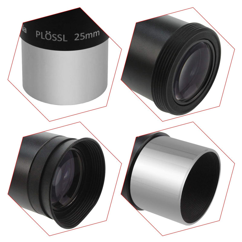 Astromania 1.25" 25mm Plossl Telescope Eyepiece - 4-Element Plossl Design - Threaded for Standard 1.25inch Astronomy Filters