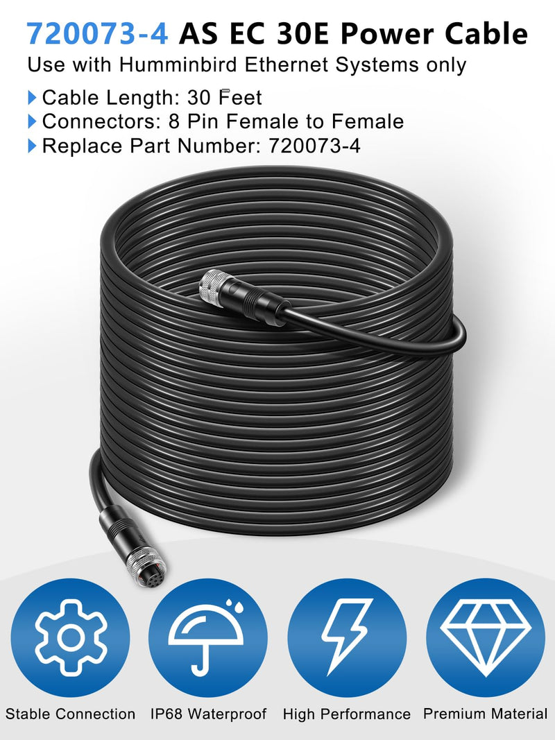 Replacement for Humminbird 720073-4 AS EC 30E Ethernet Cable,30 Feet Female to Female Ethernet Cord, Compatible with SOLIX, HELIX G2N, HELIX G1, ONIX, ION, 1100, 900, 800, 700 Series (30 Feet) AS EC 30E 30-Feet