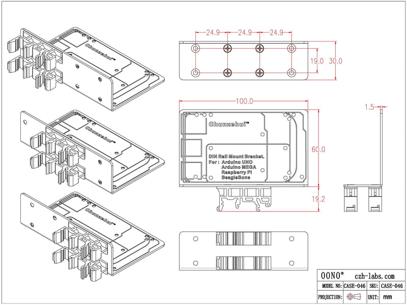 DIN Rail Mount Bracket for Raspberry Pi 1A+ 1B+ 2B 3B 3B+ 4B 5 Zero/Arduino UNO R2 R3 R4 Mega2560 / BeagleBone