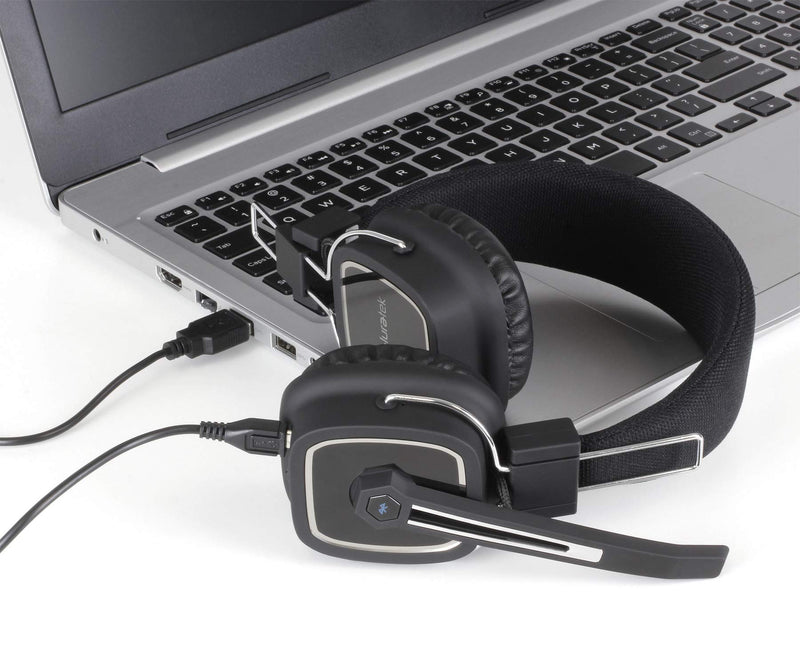 Aluratek Bluetooth 5.0 Wireless Stereo Headset – Over-Ear Headphones, Boom Microphone, Long Battery Life for Phone Calls, Music, Compatible with PC, Laptop, MacBook, Tablets, Smartphone - ABHS02F