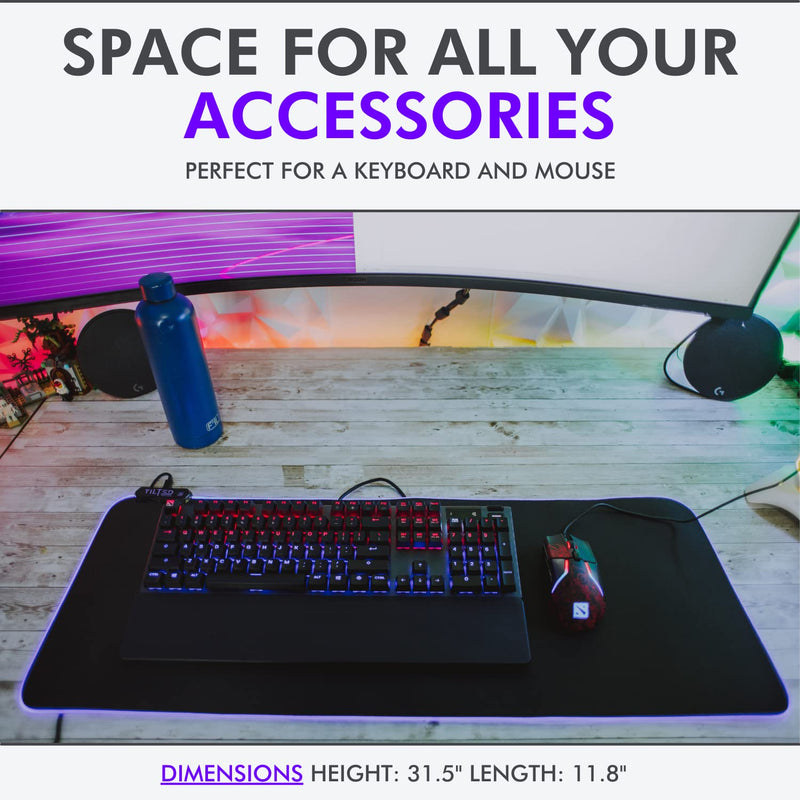 Tilted Nation RGB Gaming Mouse Pad Large - LED Extended Mousepad Desk Mat with 8 Adjustable Light Modes - Computer Mouse and Keyboard Pad - Non Slip Rubber Base, Easy to Clean Water Proof Surface Black with RGB Lighting