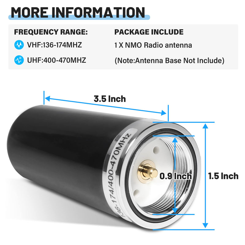 Anina (2-Pack) 3DB Gain GMRS Antenna NMO Mount, Dual-Band UHF VHF 136-174MHz 400-470MHz, 3.5” Antenna NMO Connection for Midland Car Truck Ham Radio Amateur Mobile Radio Two Way Marine Boat VHF Radio 2