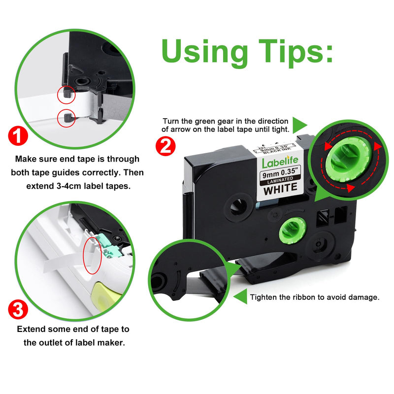 [AUSTRALIA] - Labelife 5-Pack TZe-221 Label Tape TZe TZ Tape 9mm 0.35 Laminated White Label Tape Replace for Brother P Touch 9mm Label Maker Tape TZe221 for Brother PT-D210 PT-D220 PT-D200 PT-H110 PT-D400 PT-D610BT 9mm 0.35 inch 