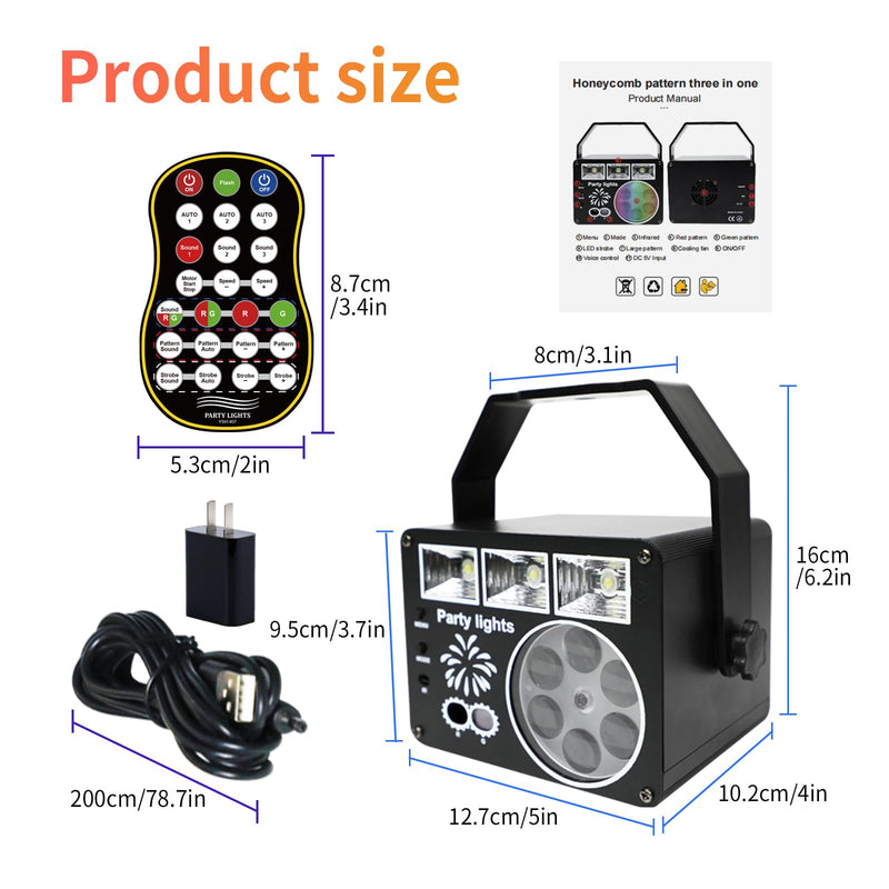 WUZSTAR Stage Lights with Yellow-Green Beam, 3-White Strobe Effects & RGBYW LED Patterns - Sound-Activated Music Sync, Remote Control for DJ Parties, Clubs, Weddings, Home Disco