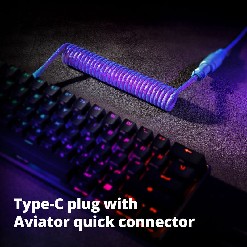 GunMjo Pro Custom Coiled USB C Cable for Gaming Keyboard, Double-Sleeved Mechanical Keyboard Cable with Detachable Metal Aviator, 1.5M USB-C to USB-A, Nebula Color