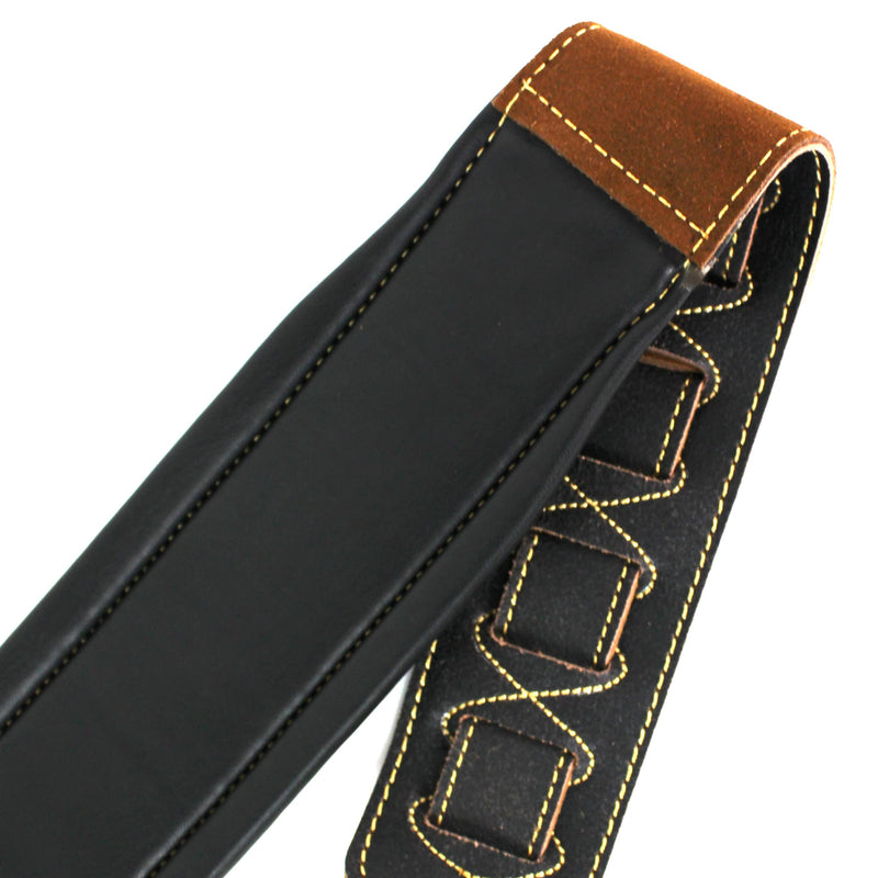 Walker And Williams C-22-DBLK Distressed Black Finish Extra Wide Double Padded Premium Thick Top Grain Leather Guitar Strap For Acoustic, Electric, And Bass Guitars