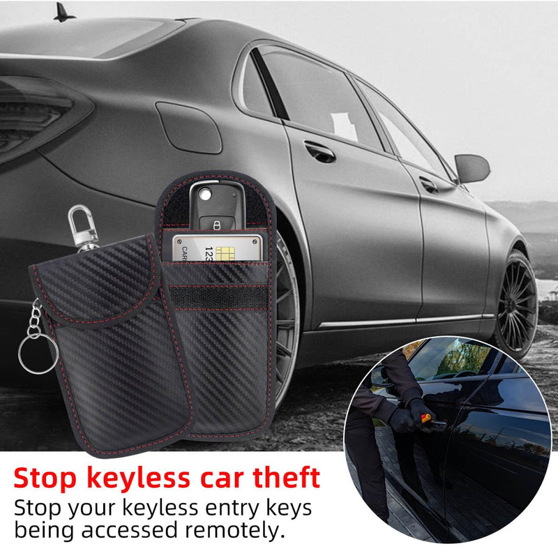 2 Pack Faraday Car Keycase Protective Bag Car rfid Signal Blocking Key Fob Protector Carbon Fiber Security Anti-theft Car Key Pouch Anti-Hacking Case Blocker Car Rfid Key Bag Faraday Cage Protector