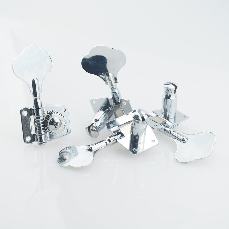 Silver 4 Right Bass Tuners - 1:24 Ratio Open Gear Tuning Key Pegs Machine Head Vintage Style Bass String Guide Tree String Retainer for Electric Jazz Guitar Bass or Precision Instruments 1 Mounting holes 1