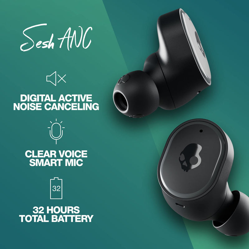 Skullcandy Sesh ANC Active Noise Cancelling Wireless Earbuds - True Black | Bluetooth Headphones, Noise Cancellation, Customizable Sound, 56 Hours Battery, Sweat and Water Resistant, Microphone