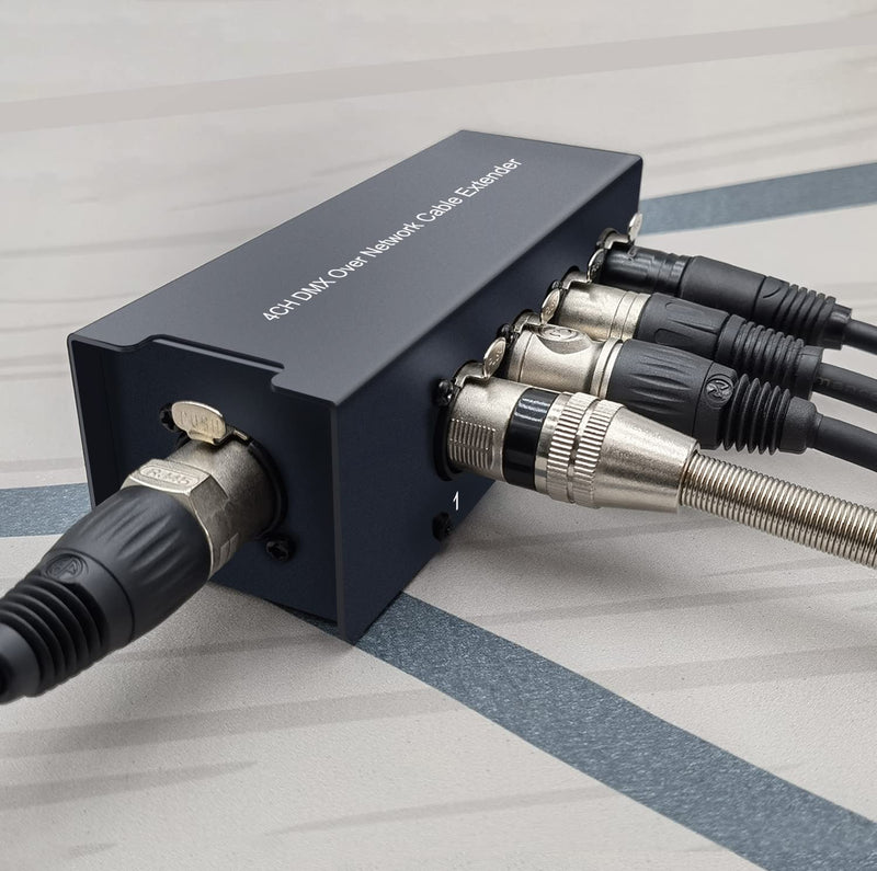 LVY 4 Channel DMX Over Network Cable Extender 3-Pin XLR Male and Female to Ethercon Cable Channels Over RJ45 Cat5/Cat6 Ethercon Cable Extend Compact Snake Receiver- XLR AES Receiver Snake Box 3.3 ft ( A pair)