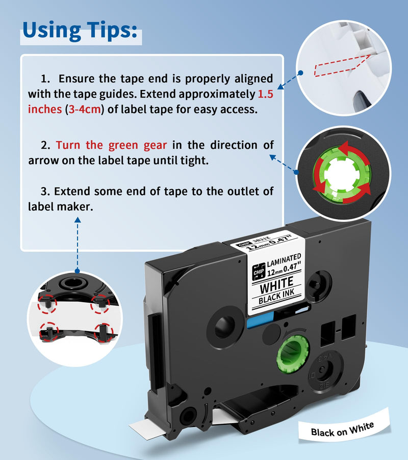 12mm 0.47 Laminated White Label Tape Relpacement for TZe-231 TZ-231 Brother Label Maker Tape, BZ Black on White Label Tape Compatible with Brother P Touch Label Maker PT-D210 PT-H110 PT-D220, 4 Pack