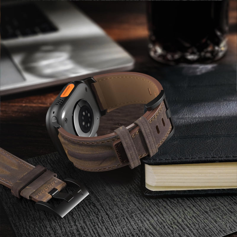 Top Grain Genuine Leather Compatible with Apple Watch Ultra Band 49mm 46mm 45mm 44mm 42mm