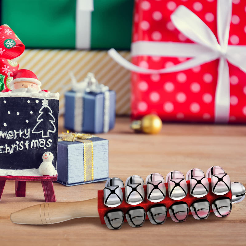 2 Pieces Christmas Hand Jingle Bells Wooden Handle Sleigh Christmas Stick Jingle Shaker Rattles Percussion Musical Bell Instruments for Kids Holiday Xmas Toys(Red)